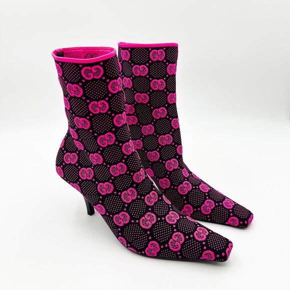 Gucci GG Sock Boots Pink Black Heels Bootie EU 38.5, 8.5 - Picture 1 of 10